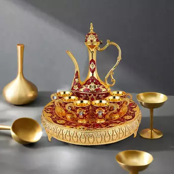 Металлический турецкий чайный сервиз с 6 чашками кофе и подносом, праздничные атрибуты, старинный старинный чайник