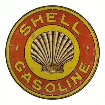 Металлический винтажный знак Shell Gasoline, настенное искусство из алюминия размером 7,87x7,87 дюйма, круглая табличка в деревенском стиле с УФ-печатью, декор для внутреннего и наружного применения чёрный