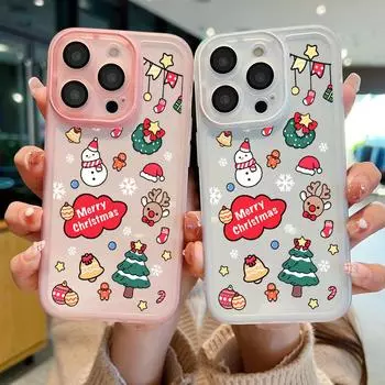 Металлический защитный стеклянный чехол для iPhone 16 Pro 15 14 Plus 13 12 Pro Max 11 с рисунком Merry Christmas, противоударный, мягкий, тонкий, силиконовый чехол iPhone 16 чёрный