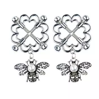 Металлический зажим для сосков, сексуальный зажим для груди, коррекция наклона, регулируемый зажим для груди для взрослых, зажим для груди в виде пчелы Cherry Blossom round Bee