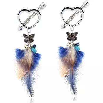 Металлический зажим для сосков, сексуальный зажим для груди, коррекция наклона, регулируемый зажим для груди для взрослых, зажим для груди в виде совы, цельный пирсинг в виде сердца синий