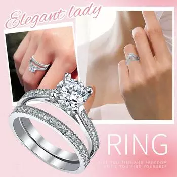 Металлический женский обручальный комплект колец 1,25 карата с круглым цирконием 925 пробы 10 серебряный