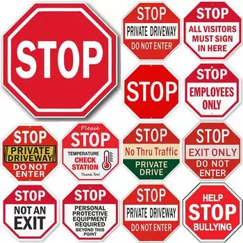 Металлический жестяной знак Stop Street Slow Предупреждение Светоотражающие знаки 12 x 12 дюймов Восьмиугольный алюминий без ржавчины УФ-защита и водонепроницаемый 30x30cm