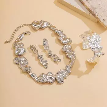 Металлический жидкий металлический браслет-манжета, широкий открытый браслет, нестандартная форма, украшение на ожерелье Silver-Necklace