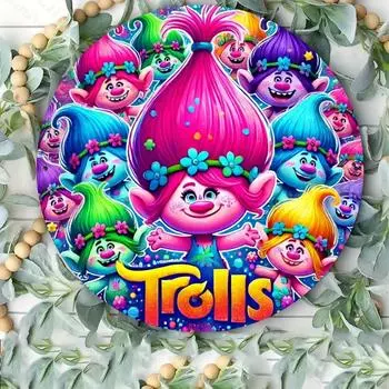 Металлический знак 1шт Тролли Фильм Плакат. Прочное настенное искусство из алюминия, декоративный подарок для различных помещений, как в помещении, так и на открытом воздухе. L белый