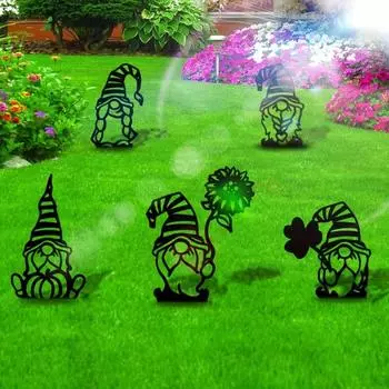 Металлический знак для двора, металлические колья для садового гнома Svg, знак для двора, гном для двора, декор для сада, знак для двора с кольями бежевый