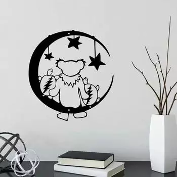 Металлический знак «Медведь, Луна» Медведь сидит на Луне с черепахами, уникальное настенное искусство из металла, стильное настенное украшение, идеально подходит для дома чёрный