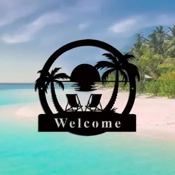 Металлический знак «Пальмы» для украшения крыльца, знак для семейной входной двери и заднего двора, идеально подходит для зоны бассейна, стильный акцент на стене в виде пальмы чёрный