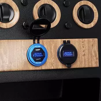 Металлическое двойное 90 Вт USB C Type C PD быстрое автомобильное зарядное устройство 12 В/24 В с дисплеем напряжения/мощности для внедорожника мотоцикла грузовика лодки автобуса автофургона квадроцикла