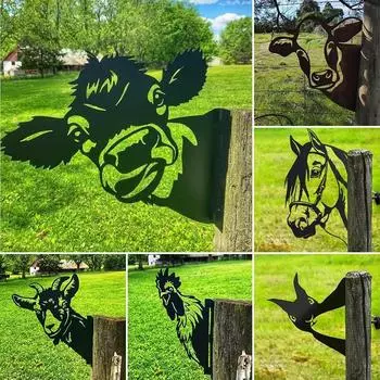 Металлическое искусство, подвесное украшение для сада на открытом воздухе, украшение для двора, сада, выглядывающего коровы, стальной силуэт, поделка для фермерского дома, легко повесить