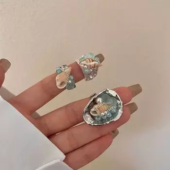 Металлическое кольцо-ракушка Exaggerate Ocean Style Accessories Регулируемое женское разрезное кольцо Лето Style C