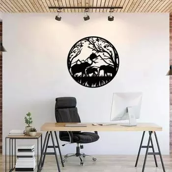 Металлическое настенное искусство «Африканский слон» – Семья на закате в лесу, элегантный настенный декор для гостиной для дома чёрный