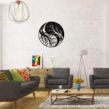Металлическое настенное искусство «Дерево жизни» — железная скульптура, декоративное настенное украшение, перевернутое произведение искусства и элегантный декор настенных наклеек светло-серый