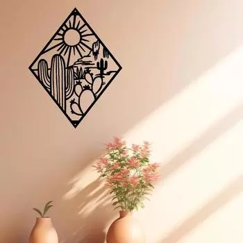 Металлическое настенное искусство с изображением кактусов – элегантное украшение интерьера, стильные металлические подвесные украшения для домашнего офиса, гостиной и современных помещений чёрный