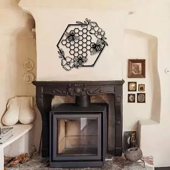 Металлическое настенное искусство в виде сот в фермерском стиле с цветами - элегантный подвесной декор для гостиной, сада, спальни, офиса и стен дома светло-серый