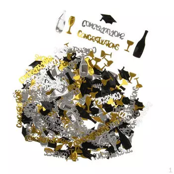 Металлическое поздравление, стеклянный стол для шампанского, конфетти, декор для выпускной вечеринки