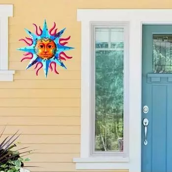 Металлическое солнце, деревянный знак, 3D, металлическое солнце, настенное художественное украшение, подвесное украшение для сада, патио, праздничное украшение для вечеринки синий