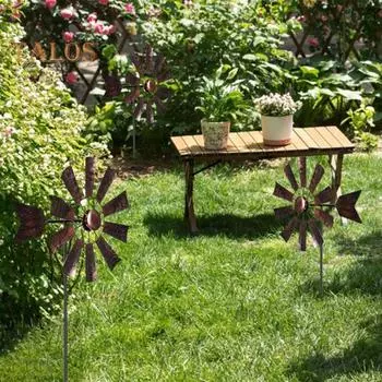 Металлическое украшение для двора, ветряная мельница, винтажные водонепроницаемые садовые вращающиеся вертушки, украшение для патио для двора, сада, патио, лужайки на открытом воздухе B