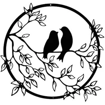 Металлическое украшение на стену Птицы на дереве Металлическое украшение Настенное искусство Силуэт Настенное украшение Черный круглый орнамент Настенный подвесной светильник A