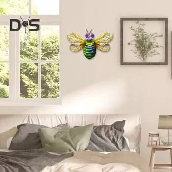 Металлическое украшение на стену в виде пчелы, домашний офис, гостиная, крытый и открытый настенное искусство, красочный подвесной орнамент в виде пчелы, кулон, железное ремесло оранжевый