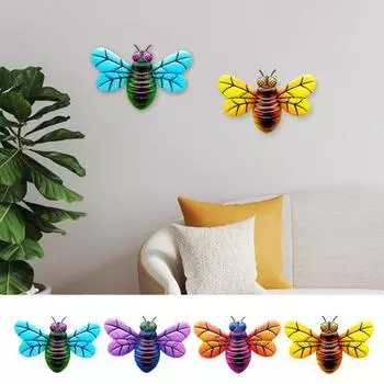 Металлическое украшение на стену в виде пчелы, домашний офис, гостиная, крытый и открытый настенное искусство, красочный подвесной орнамент в виде пчелы, кулон, железное ремесло жёлтый