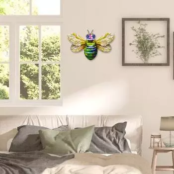 Металлическое украшение на стену в виде пчелы, домашний офис, гостиная, крытый и открытый настенное искусство, красочный подвесной орнамент в виде пчелы, кулон, железное ремесло оранжевый