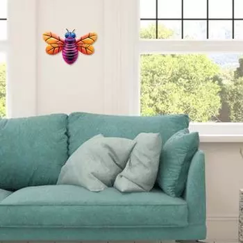 Металлическое украшение на стену в виде пчелы, домашний офис, гостиная, крытый и открытый настенное искусство, красочный подвесной орнамент в виде пчелы, кулон, железное ремесло жёлтый