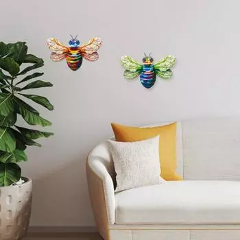 Металлическое украшение на стену в виде пчелы, домашний офис, гостиная, крытый и открытый настенное искусство, красочный подвесной орнамент в виде пчелы, кулон, железное ремесло оранжевый