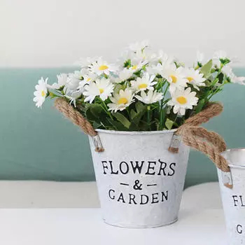 Металлическое ведро для цветов в деревенском доме, настольная бочка для хранения, уличное украшение в помещении, деревенский стиль 11x10x7.5cm