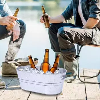 Металлическое ведро для льда, большое ведро для напитков для вечеринок, прочная емкость для напитков для любителей барбекю, прочное металлическое ведро для кемпинга и мероприятий на открытом воздухе 1pc