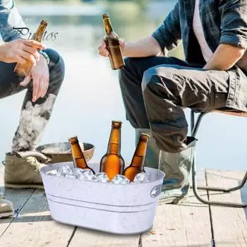 Металлическое ведро для льда, большое ведро для напитков для вечеринок, прочная емкость для напитков для любителей барбекю, прочное металлическое ведро для кемпинга и мероприятий на открытом воздухе 1pc