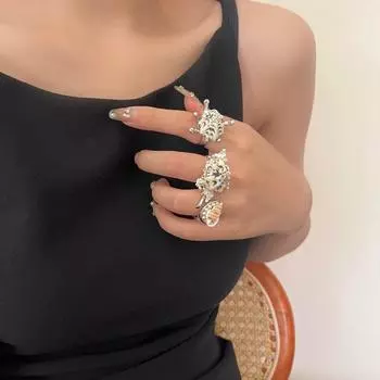 Металлическое женское кольцо Exaggerate Ocean Style Accessories Trendy Conch Pearl Stacked Ring Girl style C