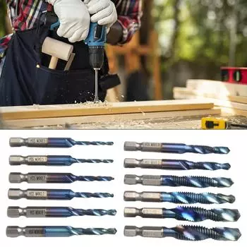 Метчики Сверло Шестигранный хвостовик Позолоченные Сверла с винтовой резьбой Широкая спиральная канавка