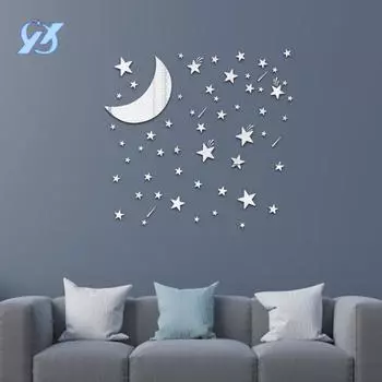 Meteor Moon Acrylic Mirror Wall Sticker DIY Decoration Children s Room Living Room Self-Adhesive Decoration Covering Ugliness