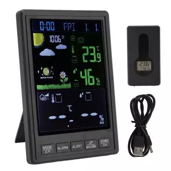 Метеостанции Беспроводные Внутренние Уличные Цветной Дисплей Черный 3 Канала Регулируемая Подсветка Часы