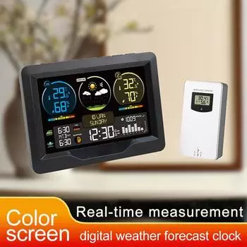 Метеостанция Цифровой будильник с цветным экраном Измеритель температуры и влажности в помещении и на улице Многофункциональные настольные часы