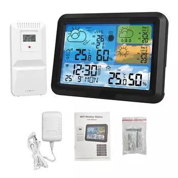 Метеостанция WiFi 5.3 дюйма беспроводной термометр для помещений и улицы с датчиком управления через приложение TUYA UK Plug