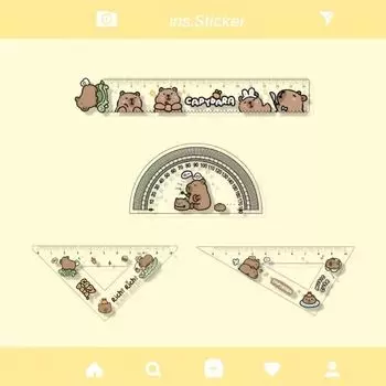 Metric Ruler Capybara Ruler Set Multifunctional Kawaii Drawing Ruler Set Children style 1