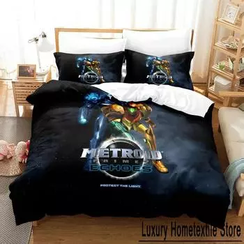 Metroid Prime Corruption Bedding Set Boys Girls Twin Queen Size Duvet Cover Pillowcase Bed Kids Adult Fashion Home Textile EU Single 135x200cm