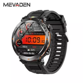 MEVADEN Новые 1,7-дюймовые Bluetooth-часы для звонков, умные часы для мужчин, спортивный фитнес-трекер, 600 мАч, фонарик, умные часы для Android IOS чёрный