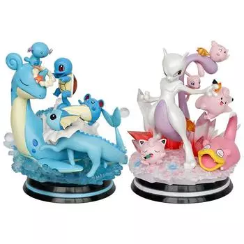 Mew Mewtwo Lapras Squirtle может излучать свет, сцена аниме, фигурка, модель куклы 16 см, декоративные подарки, собранная игрушка