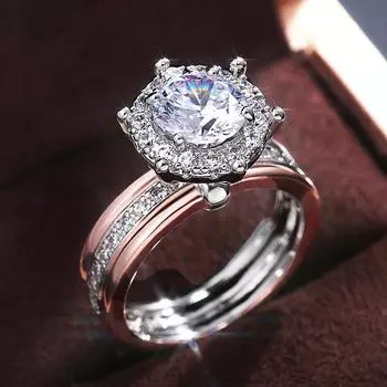 Mewah 925 Sterling Cincin Perak Jari Perhiasan Bagus Anillos Mujer Inlay Berlian 2 Karat Cincin Pernikahan Tunangan untuk Wanita WHITE