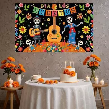 Mexican Day Of The Dead Decoration Backdrop Hanging Flag Banner Mexico Theme Halloween Colorful Skull Decors New In Party Banner