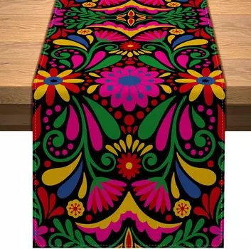 Mexican Dia De Los Muertos Linen Table Runner Mexico Let s Fiesta Party Decor Day of The Dead Table Runner Halloween Decorations 150x33cm 59x13inch
