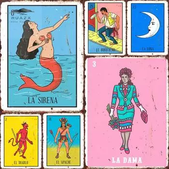 Mexican Lottery EL GALLO MEXICAN LOTTERY Poster Metal Sign Home Decor Aesthetics Wall Decorative Plaque Decoration Paintings 40x30cm светло-розовый