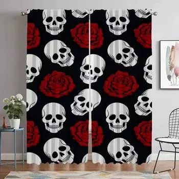 Mexico Flower Skull Blackout Curtains for Living Room Window Curtain for Room 2 Panel Partition Home Interior Curtains Shades W50xH70cmx2pcs-CL