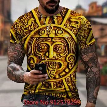 Мексиканская футболка с 3D принтом ацтеков, модная футболка с короткими рукавами и календарем ацтеков в стиле хип-хоп, уличная одежда, крутые футболки XS белый