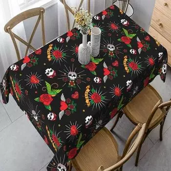 Мексиканская готическая скатерть с черепом и цветочным узором, прямоугольная скатерть, украшение «День мертвых», кухонная скатерть, домашний декор для вечеринки 40x70cm15x27inch