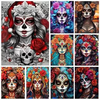 Мексиканская Катрина с сахарным черепом, девушка, алмазная живопись для взрослых, «День мертвых», картина со стразами, готическая женщина, настенное искусство «сделай сам» square 40x30cm белый