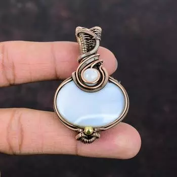 Мексиканская Лагуна Кружева Агат Подвеска Медная Проволока Обернутая Подвеска Из Драгоценного Камня Подвеска Ручной Работы Лунный Камень Медная Проволока Обернутая Ювелирные Изделия Подарок Для Женщин